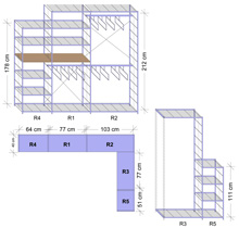 Угловая гардеробная длинной 2,44 м и шириной 40 см Гардеробная длинной 2,44 м и шириной 40 см